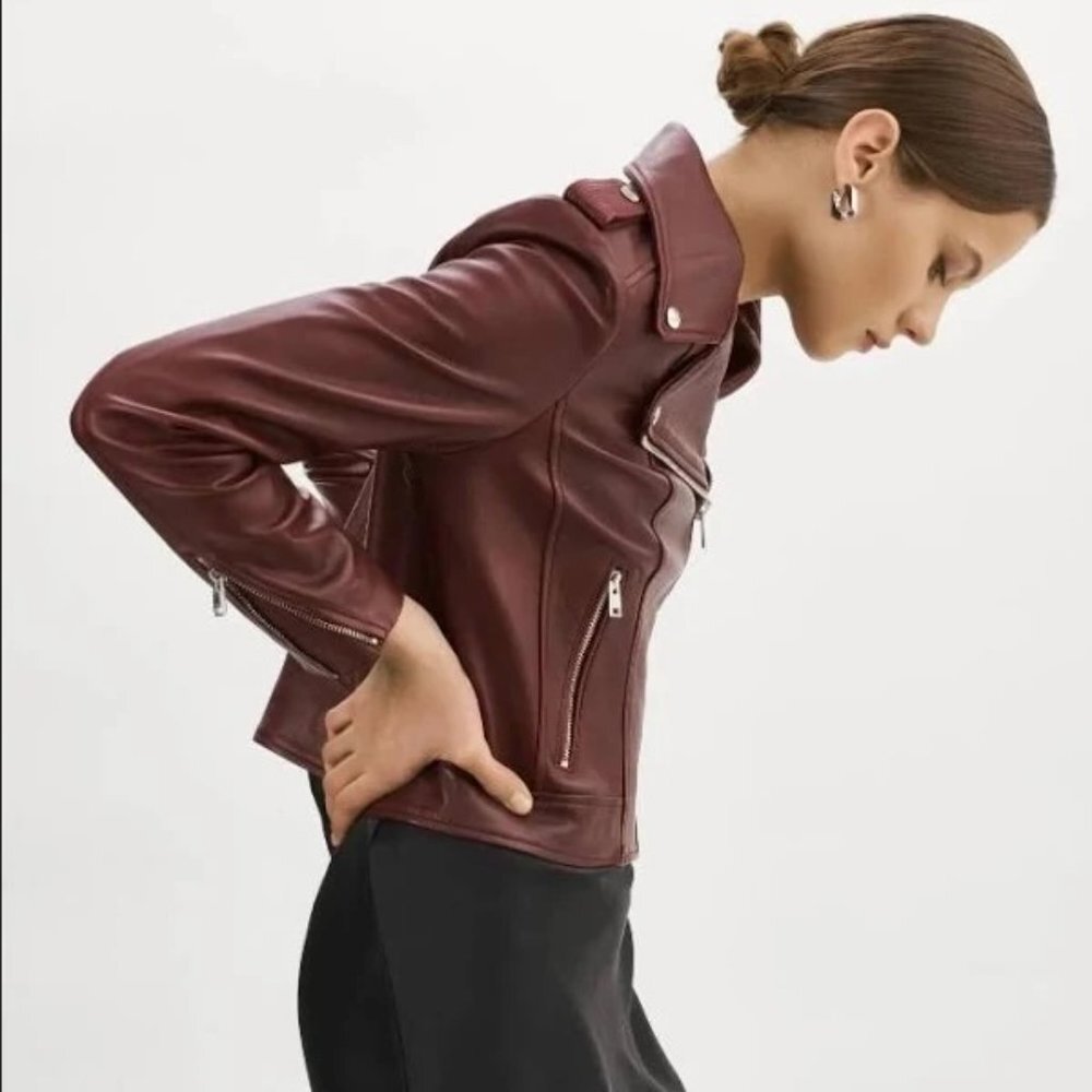 Blank NYC Women's Burgundy Faux Leather Zip Up Jacket in Merlot